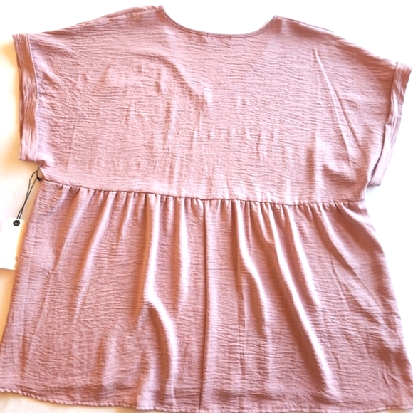 🏷️COTTON BLEU V-neck Rolled Sleeve Babydoll Back Mauve Tee 2X - Picture 7 of 7